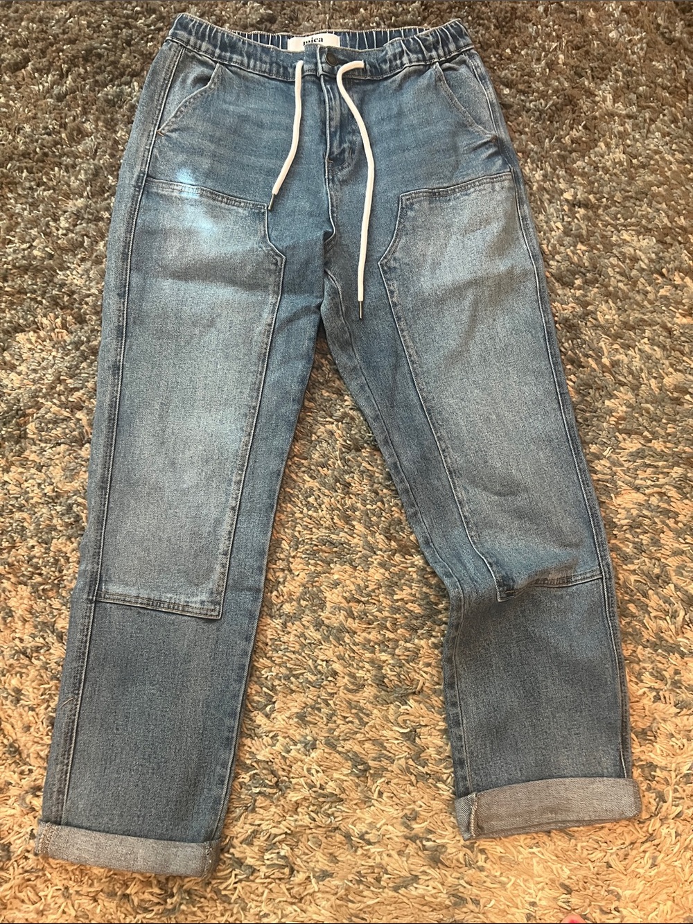 Women’s Boyfriend Denim Jeans with Drawstring Waist - Light Blue